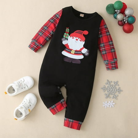 

CHGBMOK Christmas Deals Toddler Baby Boys Girls Christmas Cotton Long Sleeve Santa Claus Print Jumpsuit Romper Clearance