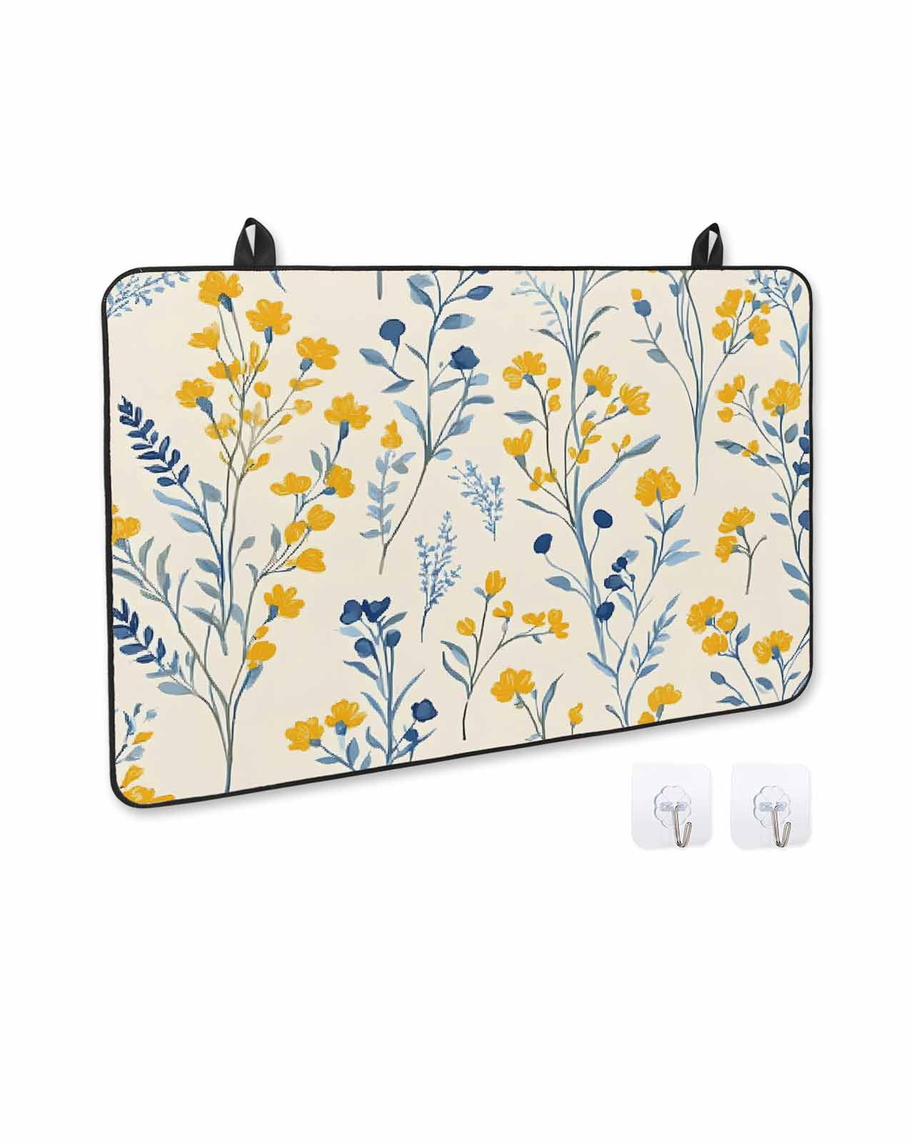 nqOlkjepod Large Induction Cooktop Protector Mat 36"x21", Blue Yellow Spring Floral Stove Top Covers for Electric Stove, Summer Blooms Botanicals Stove Burner Cover Mats, Glass Top Stove Cover
