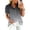 Gray, variant on Ombre Ruffle Blouse for Women, V-Neck Short Puff Sleeve Button Down Top - Casual Gradient Tunic with Curved Hem Blue XXL
