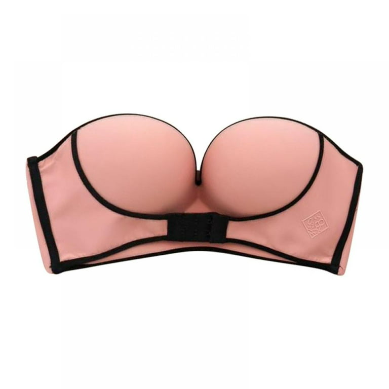 Women Padded Bra Strapless Bra Push Up Bra Lingerie Invisible Brassiere  With Adjustable Front Closure Bras Pink 32-38B 