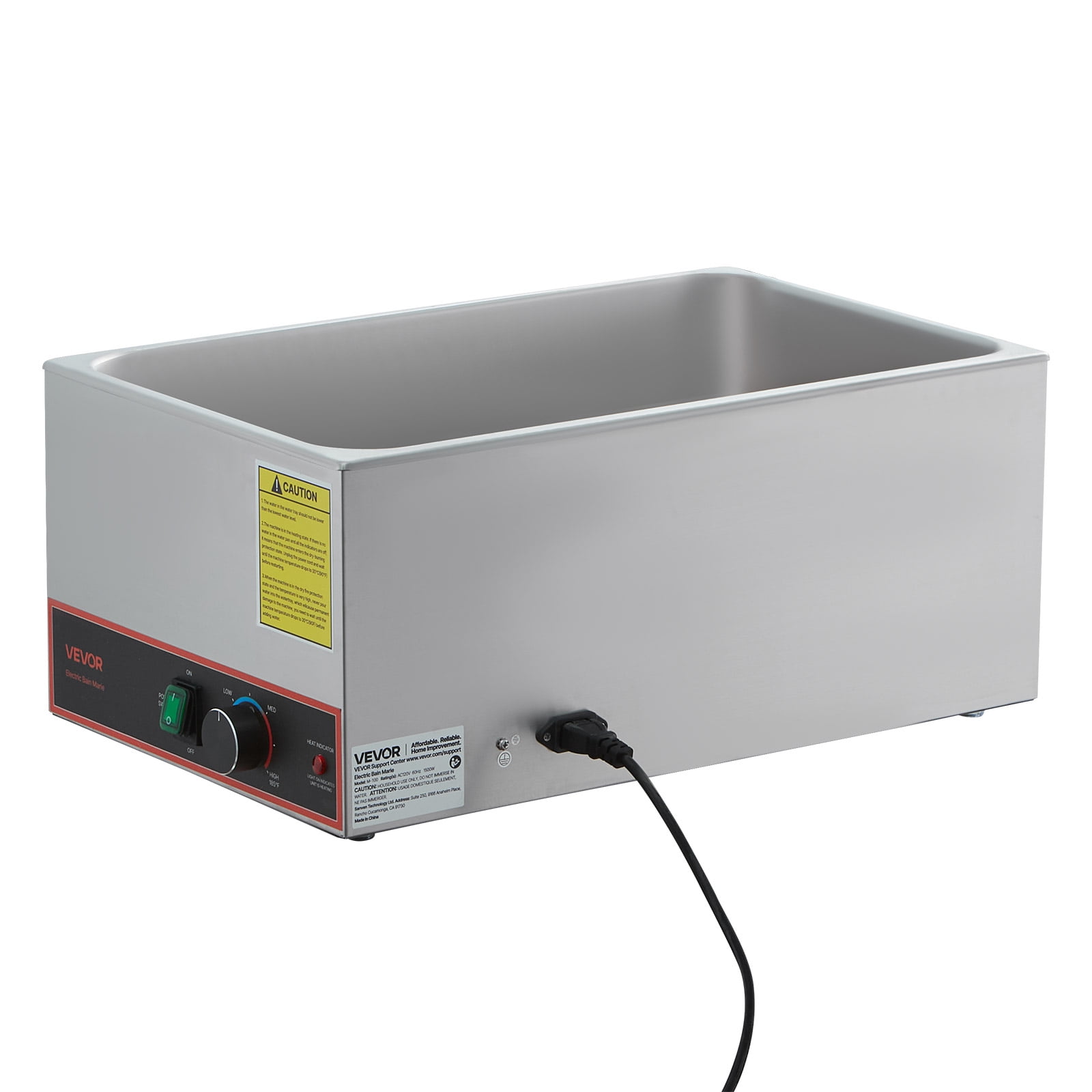 VEVOR Commercial Food Warmer, 1500W Electric Stainless Steel Steam Food Warmer, Fast Heating Countertop Buffet Bain Marie with Power Cord & Divider Strip, for Catering, Restaurants, Parties, Buffets