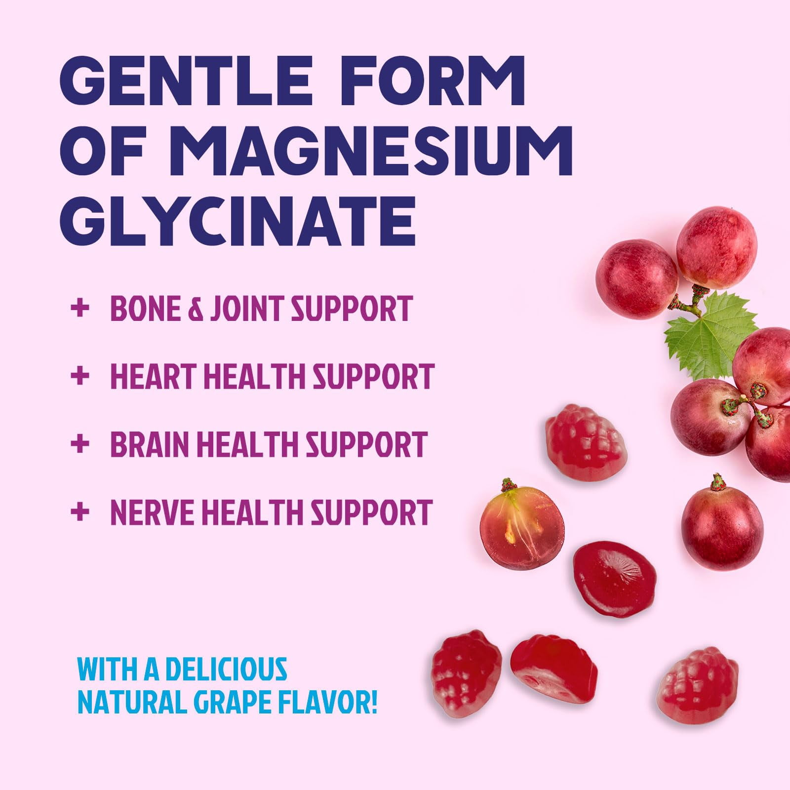 Magnesium Glycinate Gummies - Sugar Free - 100% Chelated Magnesium Gummy Supplement for Max Absorption - for Sleep Support & Heart, Muscle & Bone Health - Gentle on Stomach, Grape Flavor - 60 Gummies