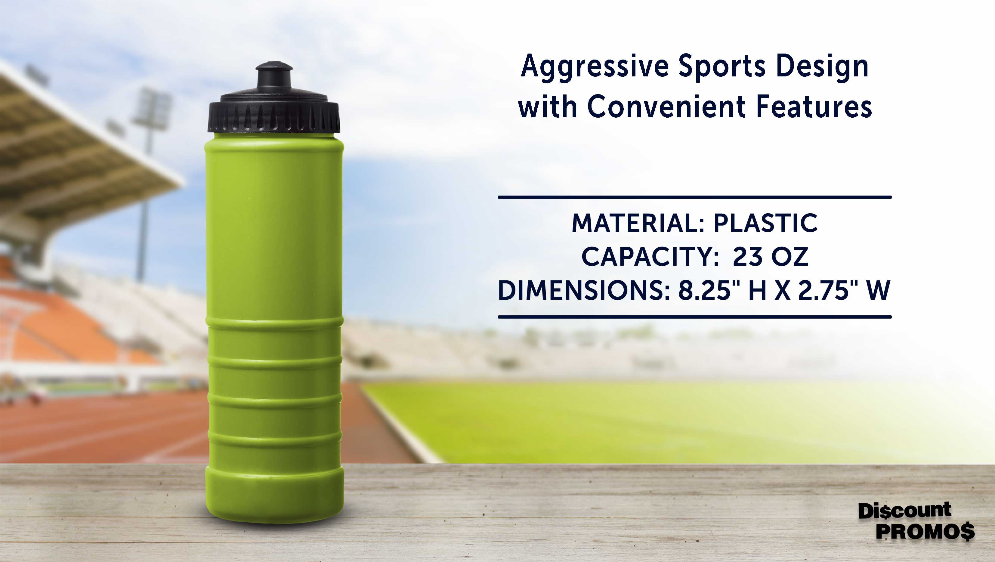 10 Plastic Water Bottles Set, 23 oz. - Screw-On Lid, Grip Design - Lime Green