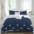 thumbnail image 2 of Pink Flower Bedding 3 Piece Duvet Cover Set Full Size, Japanese Style Floral Navy Blue Soft Microfiber Comforter Cover with Zipper Closure & Pillowcases, Wrinkle & FadeResistant Quilt Cover, 2 of 9