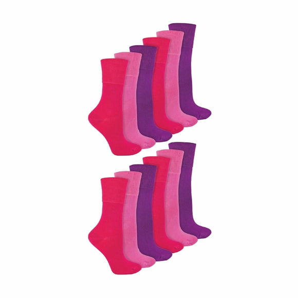 IOMI - Lot de 12 Paires Chaussettes en Bambou pour Femmes Diabétiques / Chaussettes Sans Coutures Extra Larges pour Femmes avec Dessus Non Élastique à Prise Douce