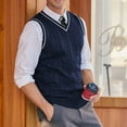thumbnail image 4 of Chaleco de hombre tejido sin mangas casual cuello en V chaleco engrosado camisa de fondo, 4 of 6