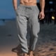 thumbnail image 1 of Pantalones largos para hombre, informales, de lino, con cordón, bolsillos, cinturón elástico, rectos, lisos., 1 of 6
