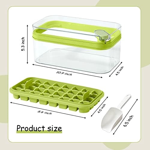 Ice Cube Tray with Lid and Bin, 2 Pack for Freezer, 64 Pcs Ice Cube Mold (Green)