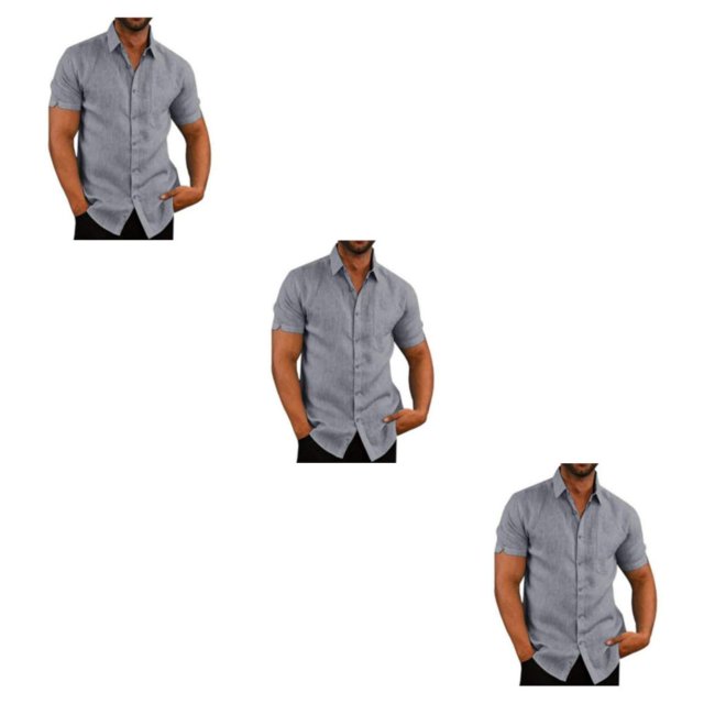 stanreset 1/2/3 Fête Randonnée Chemise Homme Simple Boutonnage Été Chemises à Manches Courtes Polyester Mode Cadeau d'Anniversaire Gris TTTG 3 Pcs