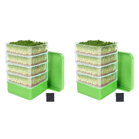 2X Bean Seed Germination Kit, Micro-Green Plant Growing Tray, Drain Four-Tier Stackable Sprout Kit