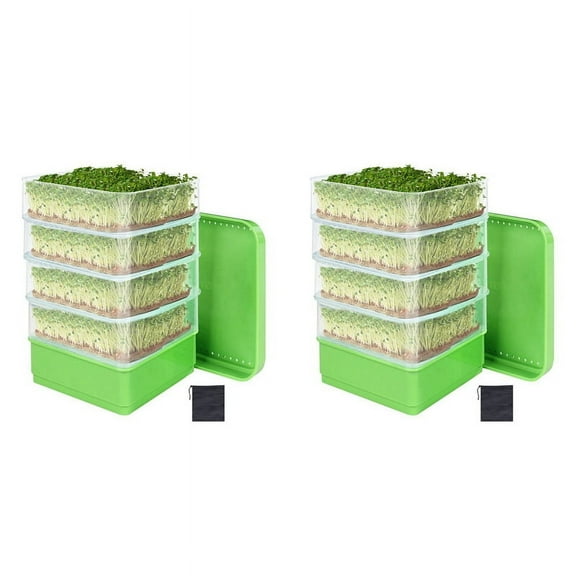 2X Bean Seed Germination Kit, Micro-Green Plant Growing Tray, Drain Four-Tier Stackable Sprout Kit