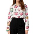 thumbnail image 4 of Fgvctg Womens Button Down Shirt Valentine's Day Long Sleeve V Neck Blouses Collared Oversized Date Day Love Heart Print Shirt Dressy Business Casual Outfits Beige S, 4 of 5
