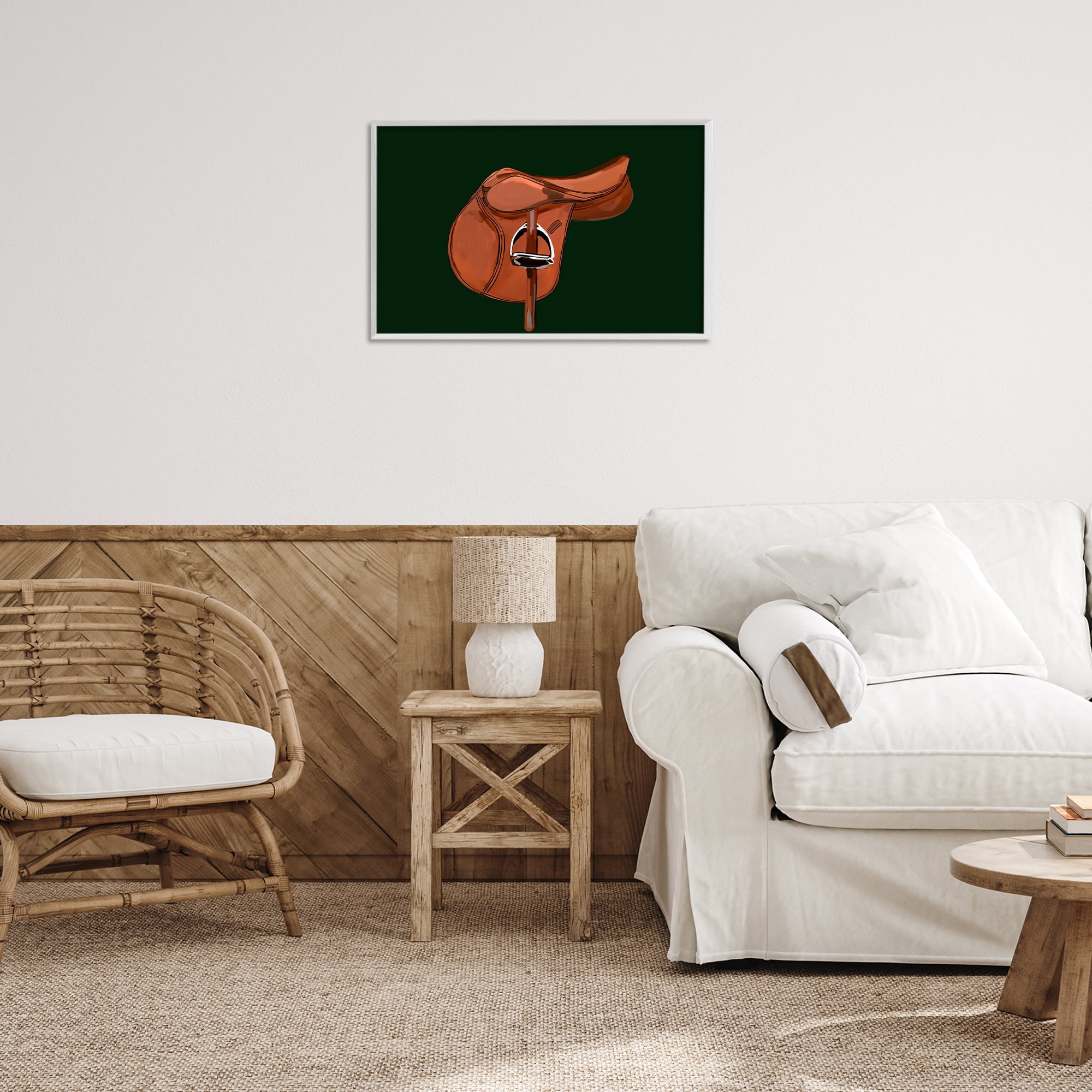 Stupell Industries Brown Horse Saddle Abstract Painting White Framed Art Print Wall Art, 24 x 16