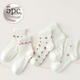 thumbnail image 2 of KyCheLot 5 Pairs Girls Crew Socks Cute Dailywear Breathable Thin Knit Ankle Socks Dress Socks 3-14 Years, 2 of 3