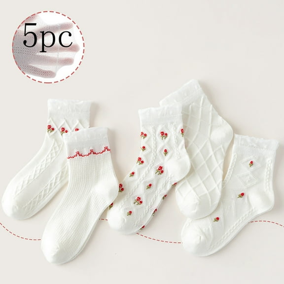 Bnwani Toddler Socks for Boys Non Slip Cotton Crew Stacked Thin Printed Socks Red 6-8 Years 5 Pack