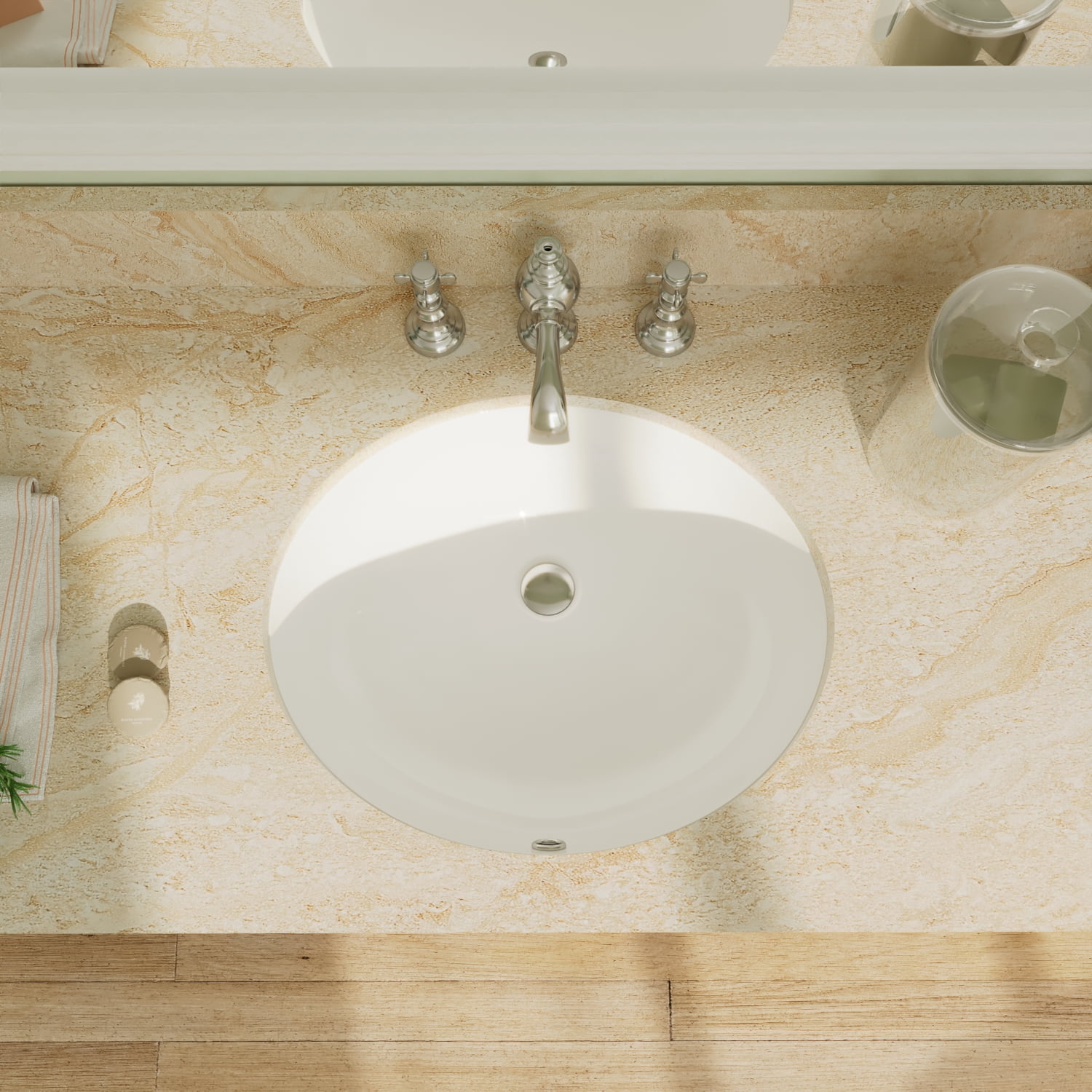 DeerValley DV-1U303 Oval Ceramic Undermount Bathroom Sink with Overflow Hole in White 18" L x 15" W