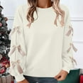 thumbnail image 5 of Miluxas Women's Bow Tie Long Sleeve Pullover Round Neck Sweatshirt Loose Fit Top White XXL(XXL), 5 of 8