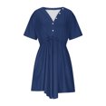 thumbnail image 4 of WRKEKC Liquidation d'Été! Robes d'Été pour Femmes 2025, Robes Décontractées pour Femmes, Robe d'Été Décontractée Col en V Manches Courtes Robes à Cordon avec Poches, 4 of 8