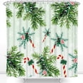 thumbnail image 1 of Festive Christmas Shower Curtain - Green Snowflakes & Candy Canes Design, 1 of 4