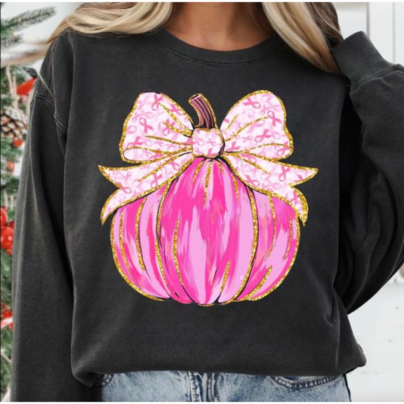 Women's Pink Pumpkin Sweatshirt, Graphic T-Shirt, Humorous design,Causal Comfort Top,Crew neck,Classic,cotton,black,S-3XL