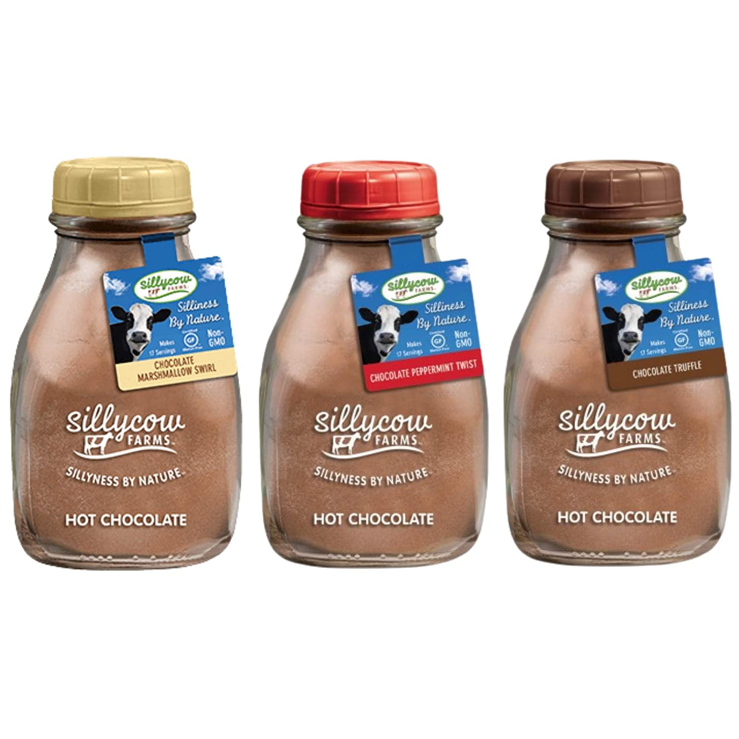 Silly Cow Farms Hot Chocolate, 16.9 OZ. Three Flavor Variety Pack (Marshmallow, Truffle