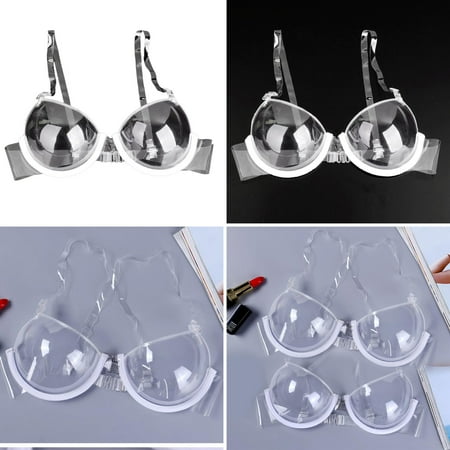 Girl12Queen Transparent Plastic 3/4 Cup Clear Strap Invisible Bra Women's Sexy Underwear