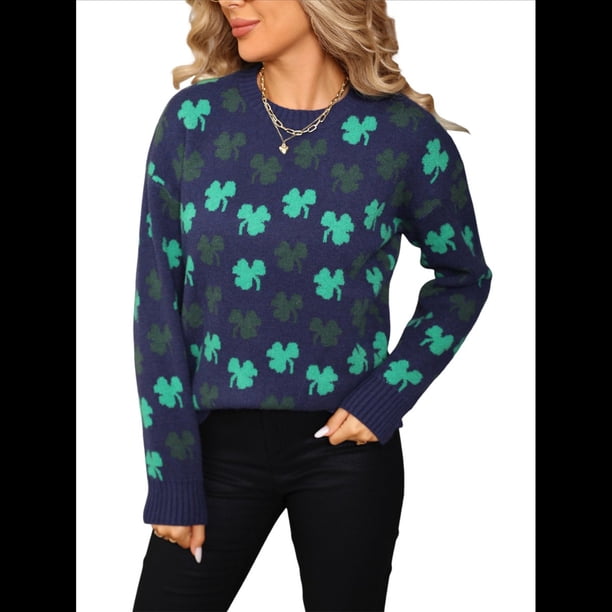 Suéter para Mujer, , con Estampado de Trébol Irlandés de la Suerte, para el Día de San Patricio Sudadera con Capucha Azul Profundo M