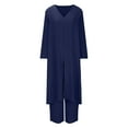 thumbnail image 4 of JINMGG Two Piece Outfits Women, 2026 Fashion Fall Women's Solid V-Neck Long Sleeve Split Top and Pants Set Dark Blue S, 4 of 6