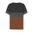 thumbnail image 2 of Women's Color Block T-shirts Buttons V Neck Short Sleeve Striped Summer Tops July 4th Festive Tshirts (2XL, Brown), 2 of 5