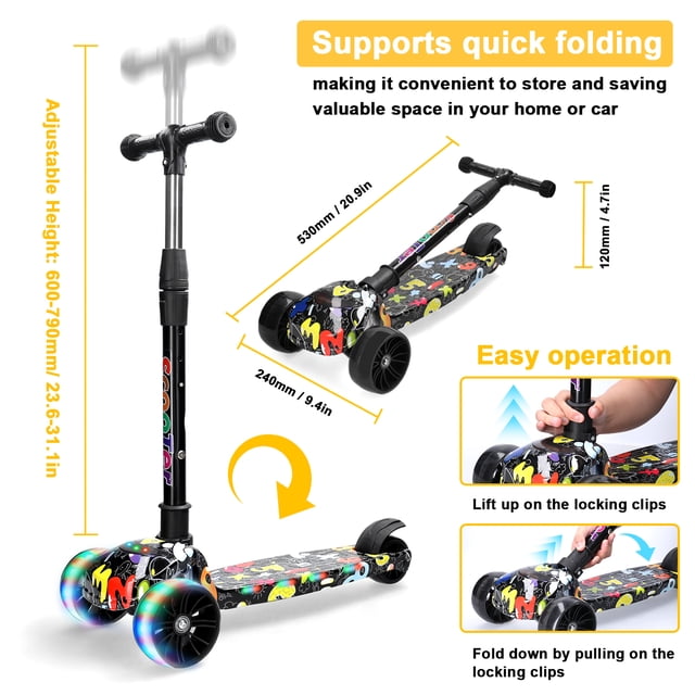 ,Patins Fonction Musiques 4 2-12 3 Roues avec DEL Réglable Enfants 3 Roues