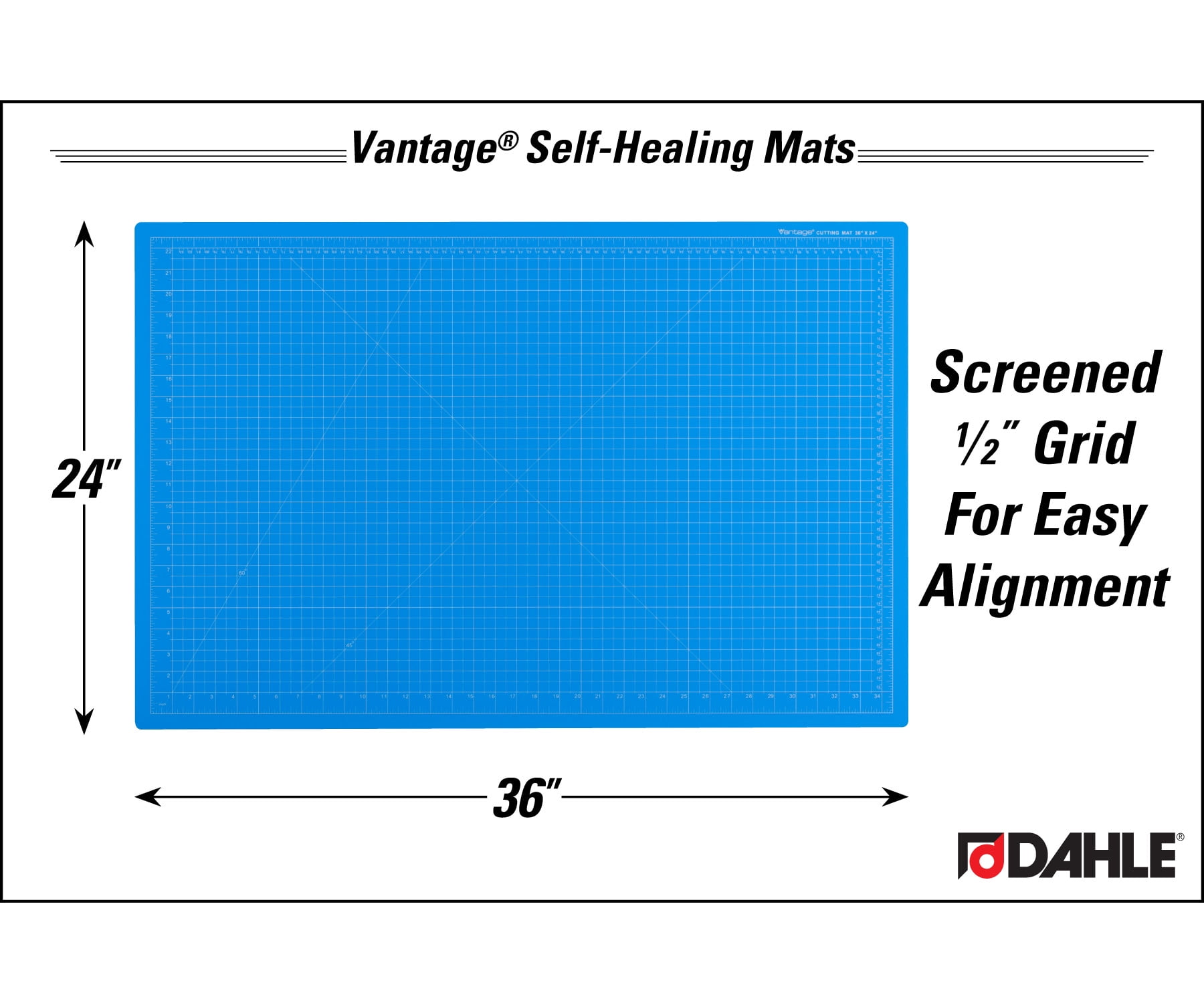 Dahle Vantage 10693 Premium Self-Healing Cutting Mat, 24"x36", 1/2" Grid, Perfect for Crafts & Sewing, Blue
