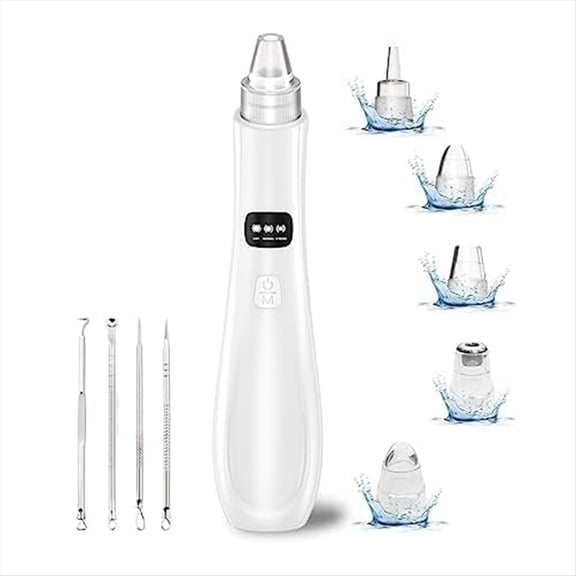 Blackhead Remover Pore Vacuum,5 Suction Power,4 Probes,USB Rechargeable Blackhead Vacuum Kit- Pore Cleaner,1 x blackhead remover 5 x heads 4 x acne needles,White