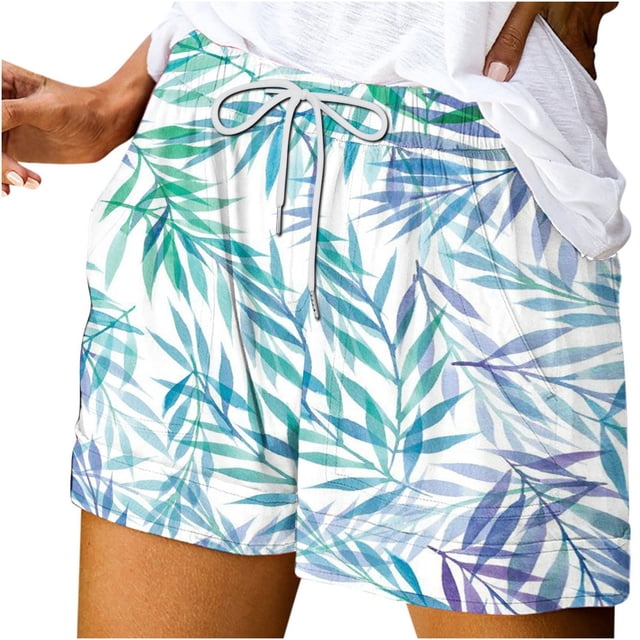 Pantalones Cortos de Mujer con Bolsillos Impresos de Cintura Elástica Pantalones Cortos Casuales, Ajuste Suelto Y Pantalones Cortos de Mujer Frescos para el Verano