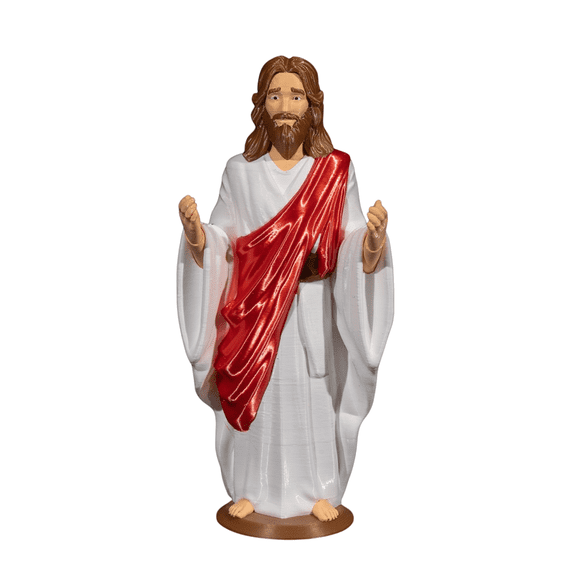 Moocorvic Sacred Jesus Statue with Open Arms, Hand Painted Jesus Christ Figurine in Red Robe, Realistic Christian Religious Home Decor