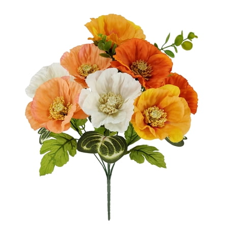 Mainstays Rich Orange, White and Red 17.5" Indoor Artificial Poppy Bush