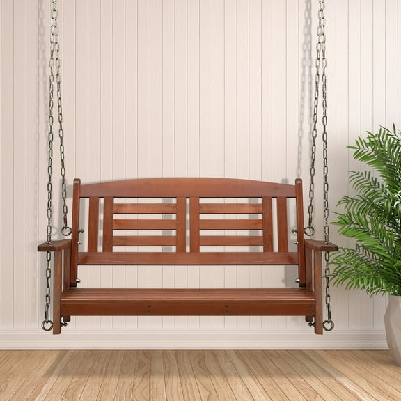 Ktaxon Wooden Porch Swing for Courtyard & Garden & Patio with Chain 500 LBS Reddish Brown