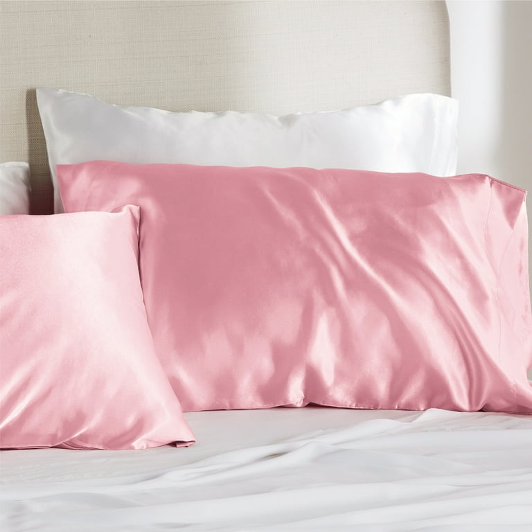 Bedsure King Bed Satin Pillowcase Set of 2 Pink Silky Covers for Hair and Skin 20x36 Inches with Envelope Closure Walmart