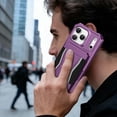 thumbnail image 5 of For iPhone 14 Phone Case,With Contractile Kickstand,Card Slots,Anti-Scratch PU Leather + TPU Hybrid Shockproof Heavy Duty Anti-fall Drop Protection,Tough Rugged Phone Case,Purple, 5 of 6