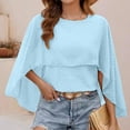 thumbnail image 1 of RXIRUCGD Chemise Blouse en Chiffon pour Femme, Mode, Couleur Unie, Manches Longues, Col Rond, Châle, Personnalité, Hauts Décontractés, Bleu Ciel, Taille : M, 1 of 8