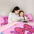thumbnail image 4 of spefrowx Girly Pink Letter E Queen Comforter Set for Kids Girls, Kawaii Princess Bow Comforter Sets Queen, Pink Reversible, 3 Pieces, 1 Comforter and 2 Pillowcases, 4 of 6