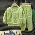 thumbnail image 2 of Pyjama en Polyester pour Enfants 2 Pcs/ensemble Ensemble de Pyjama pour Enfants Automne Hiver Couleur Unie Rabbit Col Rond Épais Chaud Garçons Filles sous-Vêtements Thermiques Haut à Manches Longues Pantalon, 2 of 8