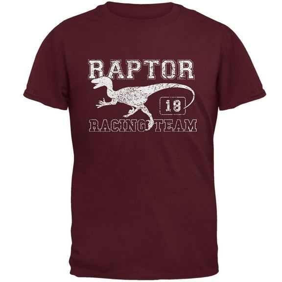 Dinosaur Velociraptor Raptor Racing Mens T Shirt Maroon 2XL