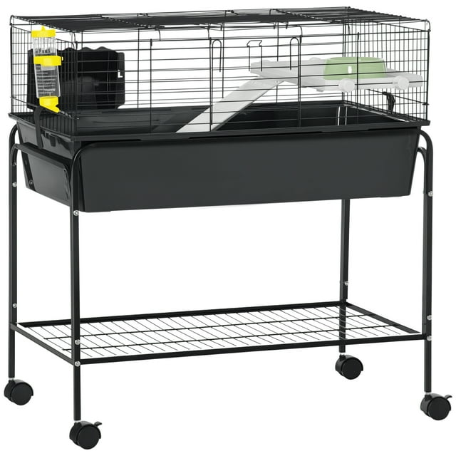 PawHut Cage pour Petit Animal de 35 Pouces Cage Roulante pour Cochon d'Inde avec Support Détachable