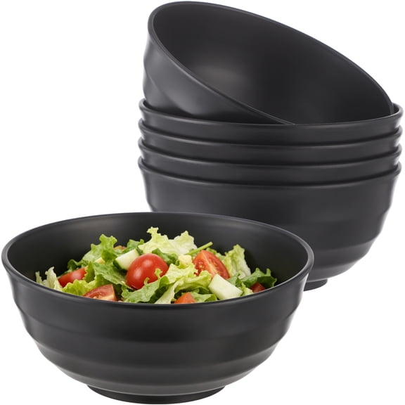 6PCS Large 60oz Bowls, Unbreakable Black Plastic Serving Bowls, Ramen Pasta Soup Cereal Containers, Microwave & Dishwasher Safe, Ideal for Family Meals, Parties, Picnics