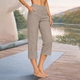 thumbnail image 2 of FUNUONY Capri Linen Pants for Women Causal Straight Wide Leg Summer Beach Vacation Lounge Elastic Waist Trouser with Pockets Summer Boho Dressy Casual Beach Trousers Khaki S-3XL, 2 of 9