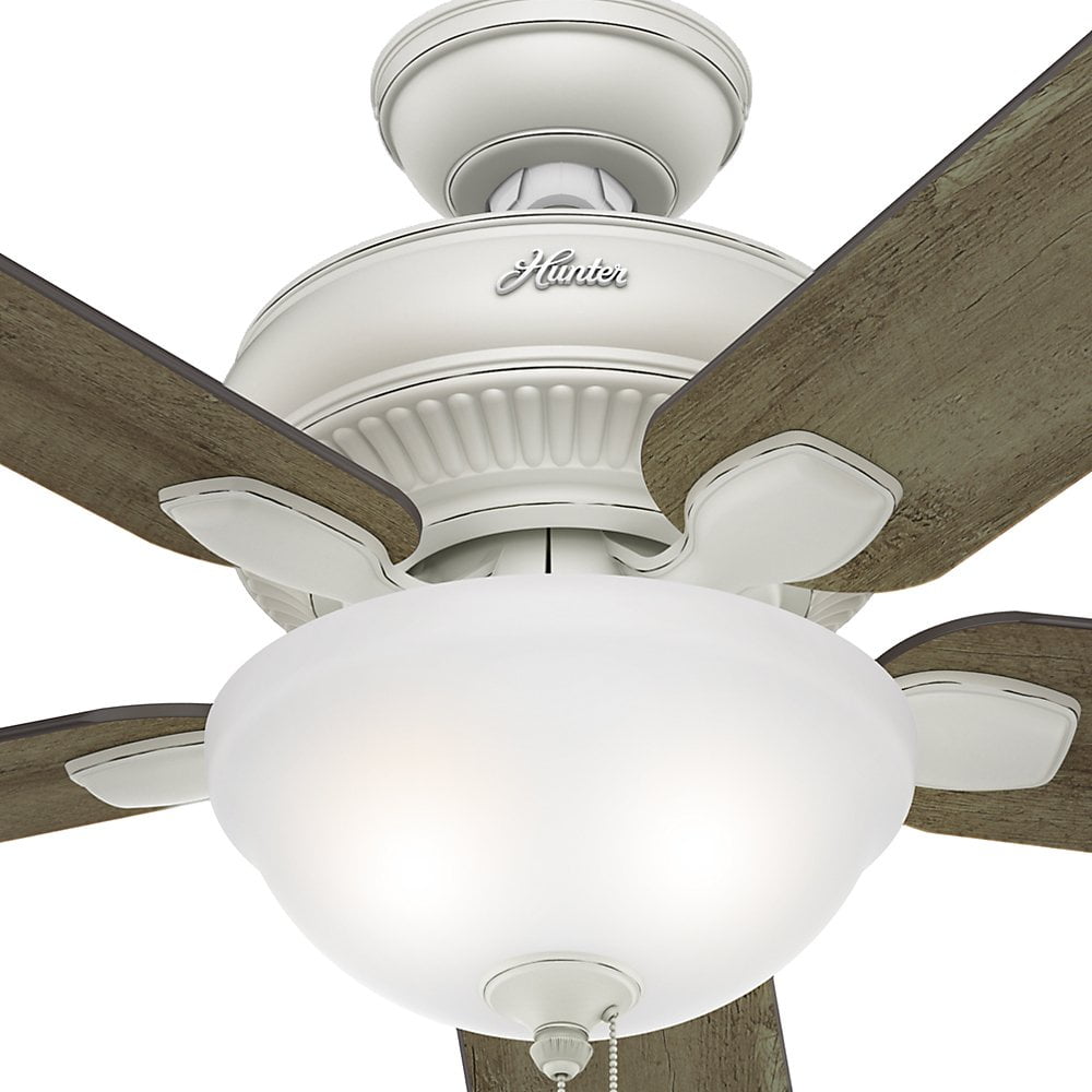Hunter 54091 Matheston 52 Inch Cottage White Ceiling Fan With Five Gray Pine Blades And A Light Kit