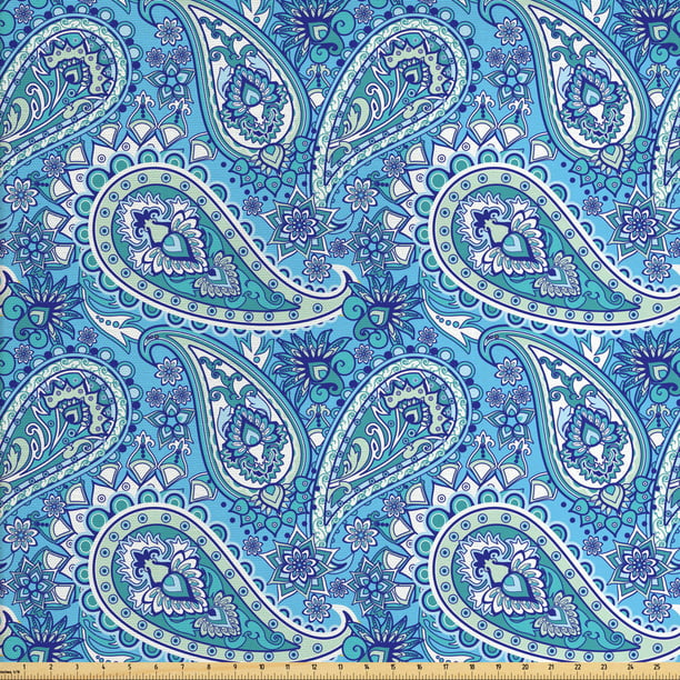 Blue Paisley Fabric  by The Yard Motifs of Traditional 