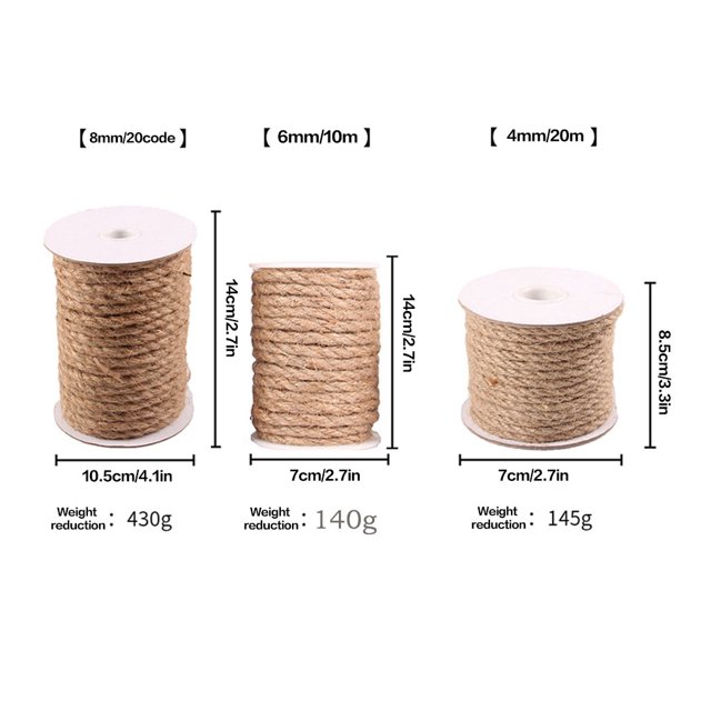 Naiovety Cuerda de yute hecha a mano para bricolaje, cuerda de yute para manualidades, 8 mm, 18 m Artesanía 18m