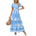 thumbnail image 2 of Vestido de Corta con Cuello en V, Estampado Floral, Bolsillos y Mangas Acampanadas en Azul S, 2 of 7