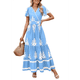 thumbnail image 2 of Vestido de Corta con Cuello en V, Estampado Floral, Bolsillos y Mangas Acampanadas en Azul S, 2 of 7